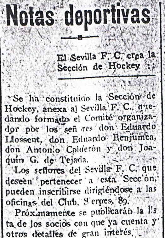  Recorte de prensa del Sevilla de Hockey en 1928.