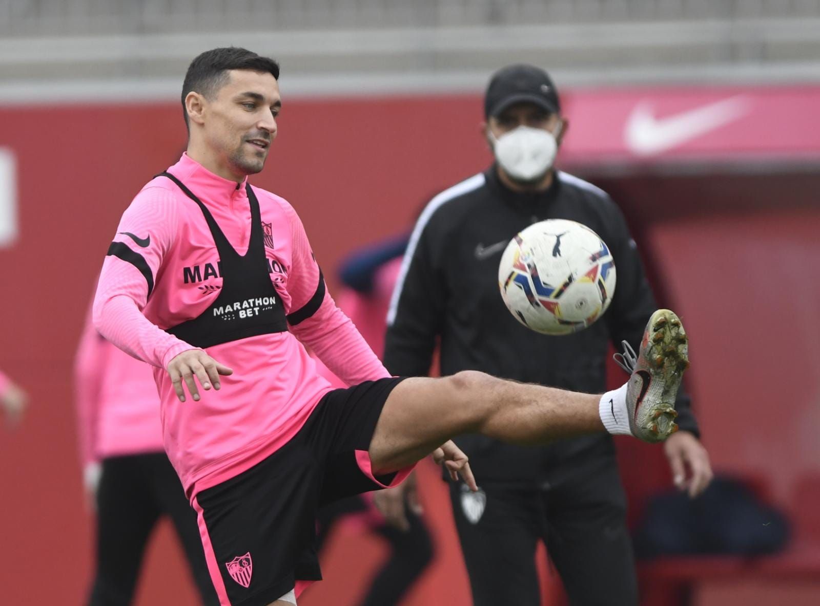 Jesús Navas, en un entrenamiento de esta temporada.