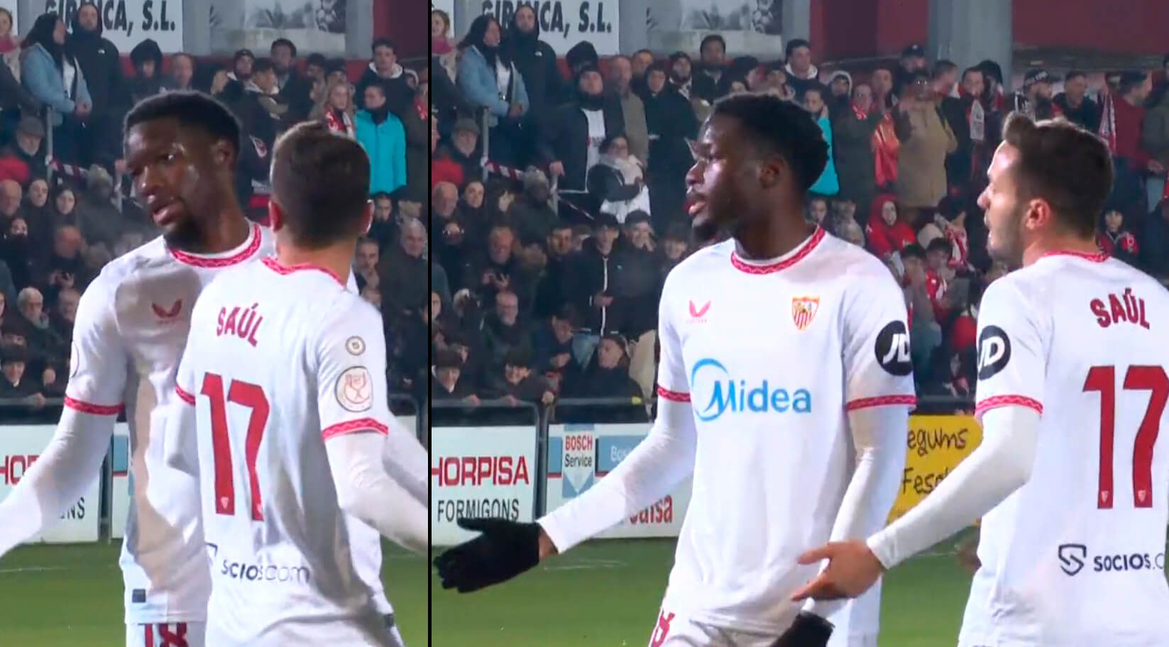  La charla entre Saúl Ñíguez y Lucién Agoumé.