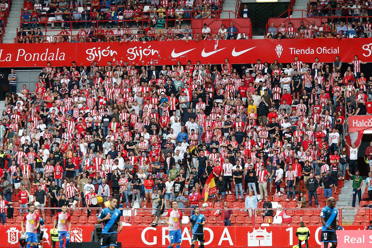  Aficionados del Sporting llenan las gradas de El Molinón durante un partido.