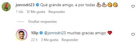  Respuesta de Lucas Pérez a Jony en Instagram.