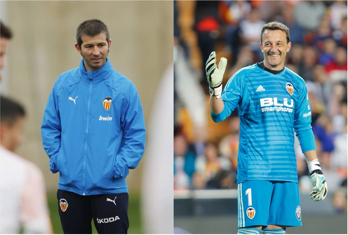  Albert Celades, actual entrenador del Valencia CF y César Sánchez, responsable del área deportiva.