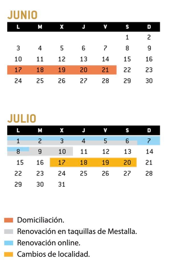  Calendario Renovación Abonos 2019-2020