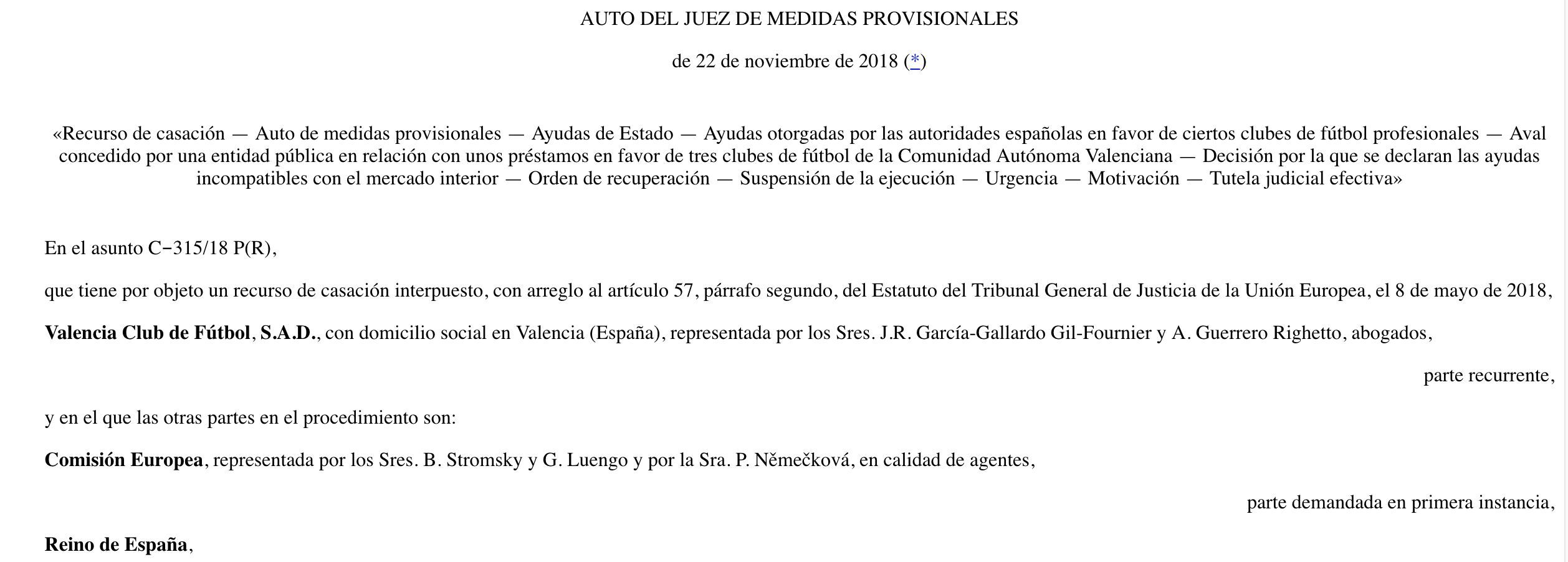  Auto del Juez que obliga al Valencia CF a pagar ya.