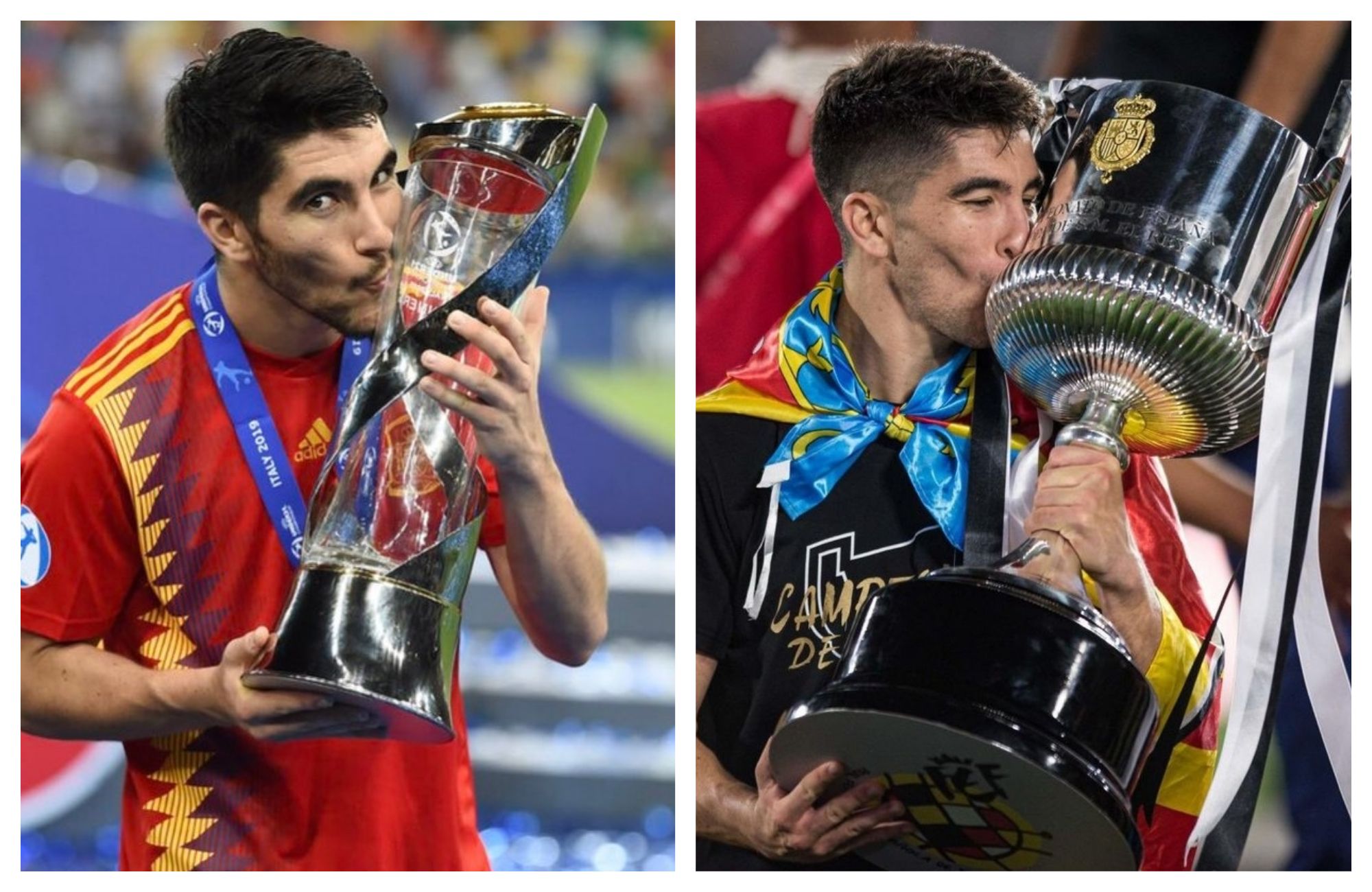  Carlos Soler besa la Copa del Rey y del europeo sub 21