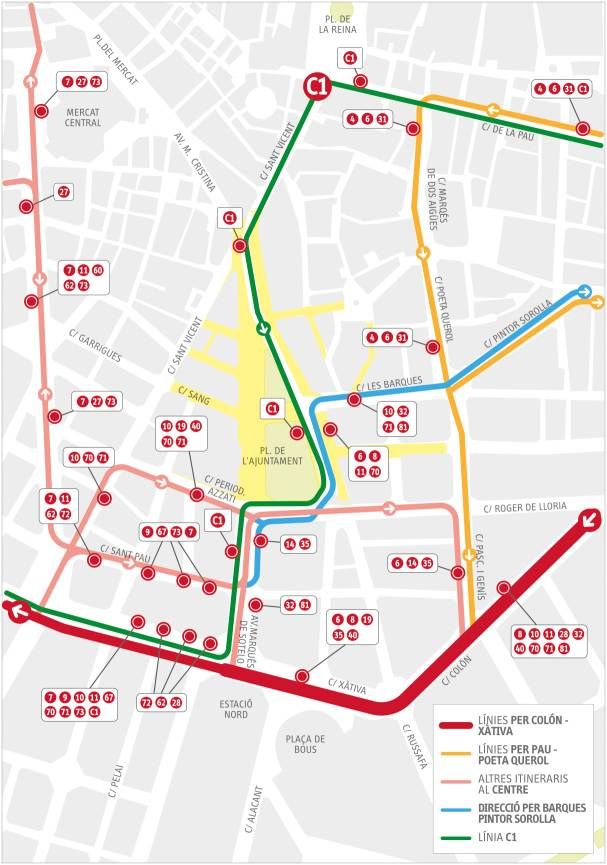  Línes de autobuses en el centro de València
