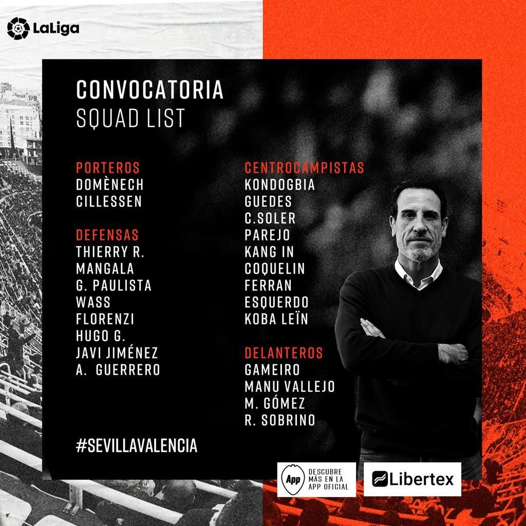  Convocatoria del Valencia contra el Sevilla.