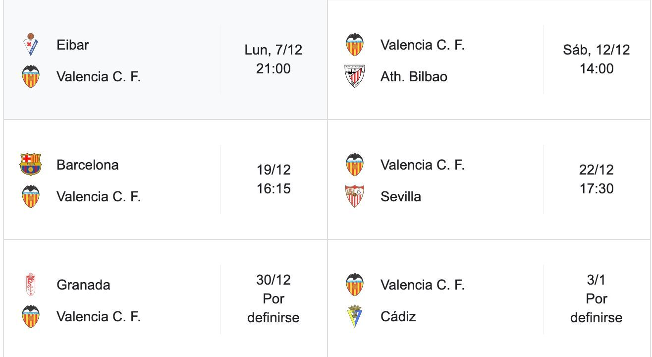  Calendario del Valencia CF