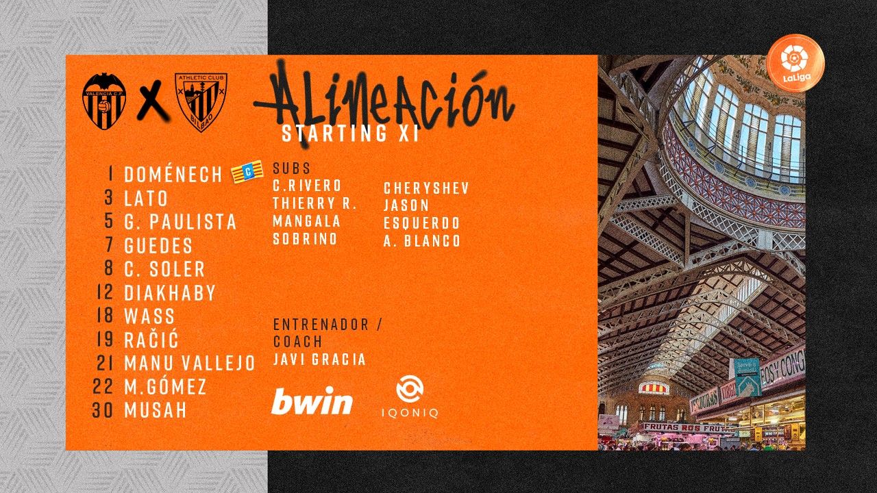  El once del Valencia CF contra el Ahtletic