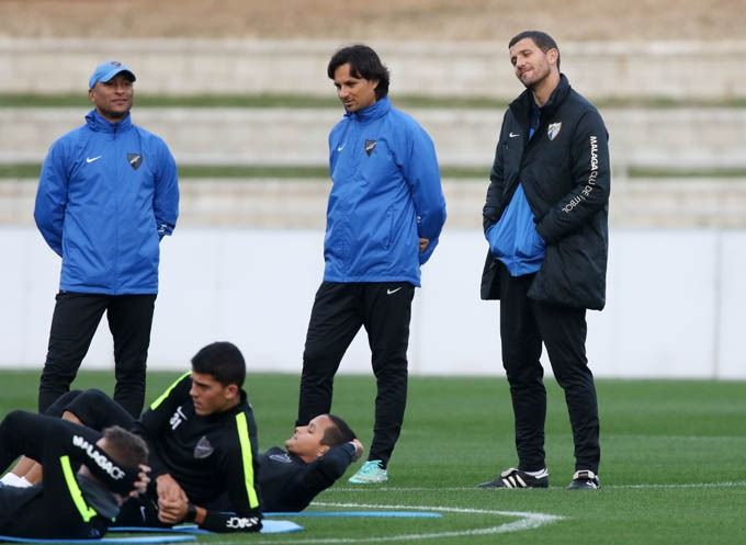 Ibán Andrés, junto a Javi Gracia y el Gato Romero en Málaga