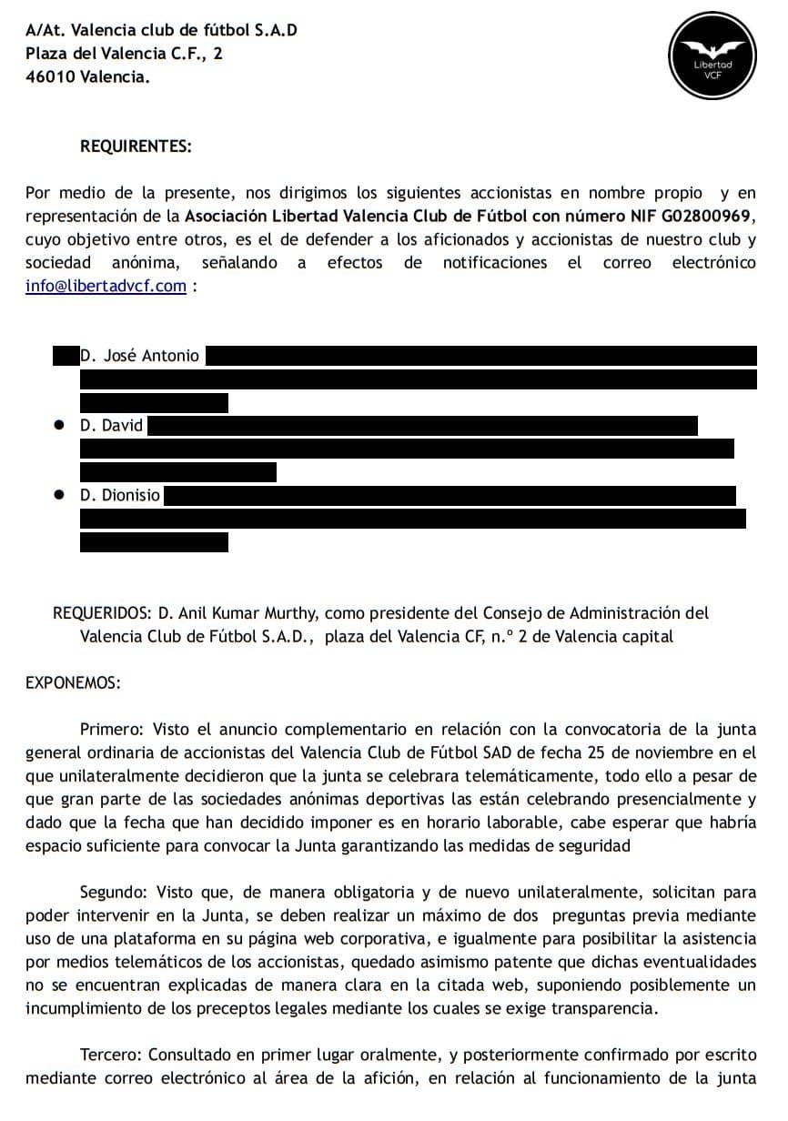  Requerimiento para suspender o anular la Junta de accionistas