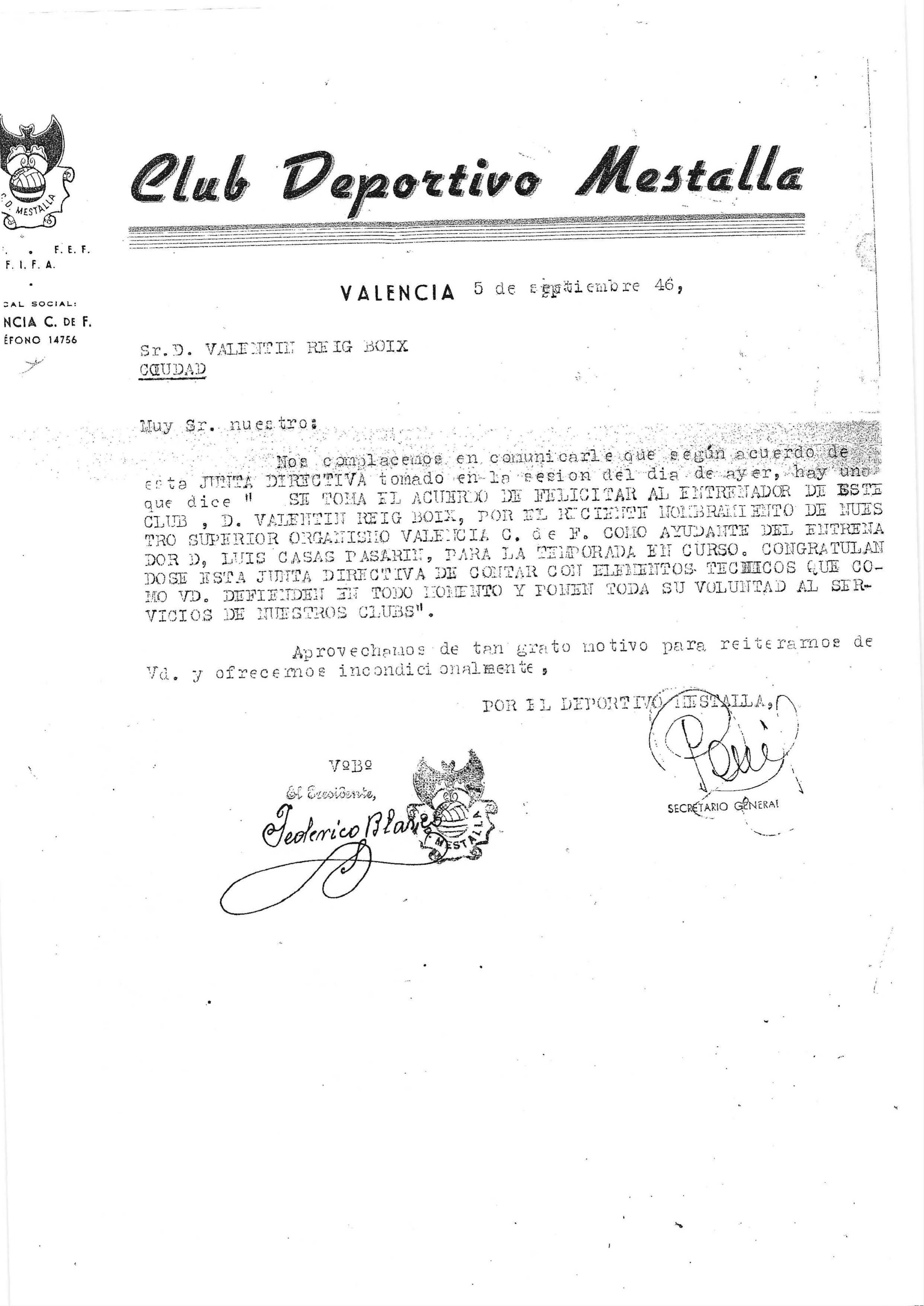  El CD Mestalla felicita a Picolín Reig por el ascenso