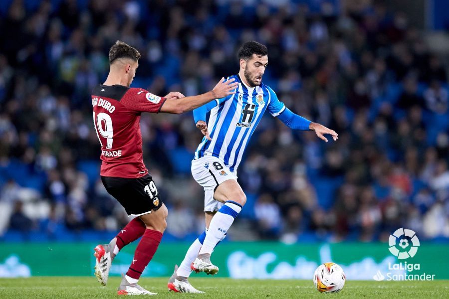  Merino, durante el Real Sociedad-Valencia.
