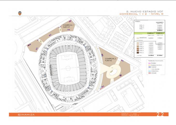 Plano del Nuevo Estadio. En el pico derecho iba el Polideportivo