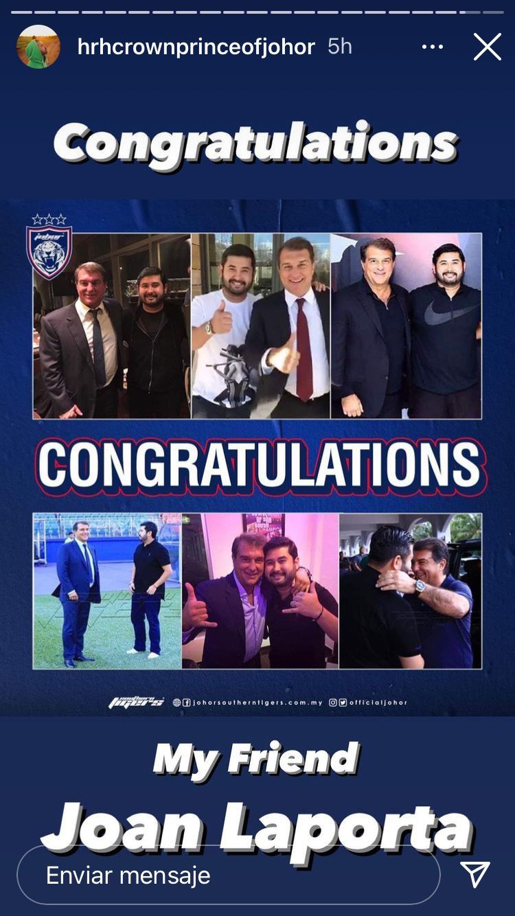 Príncipe de Johor felicita a Laporta