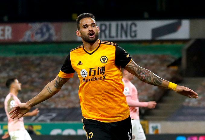  Willian José celebra su gol con el Wolverhampton.