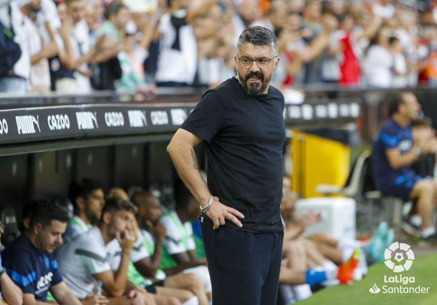 Gattuso, en el área técnica durante el Valencia-Mallorca.