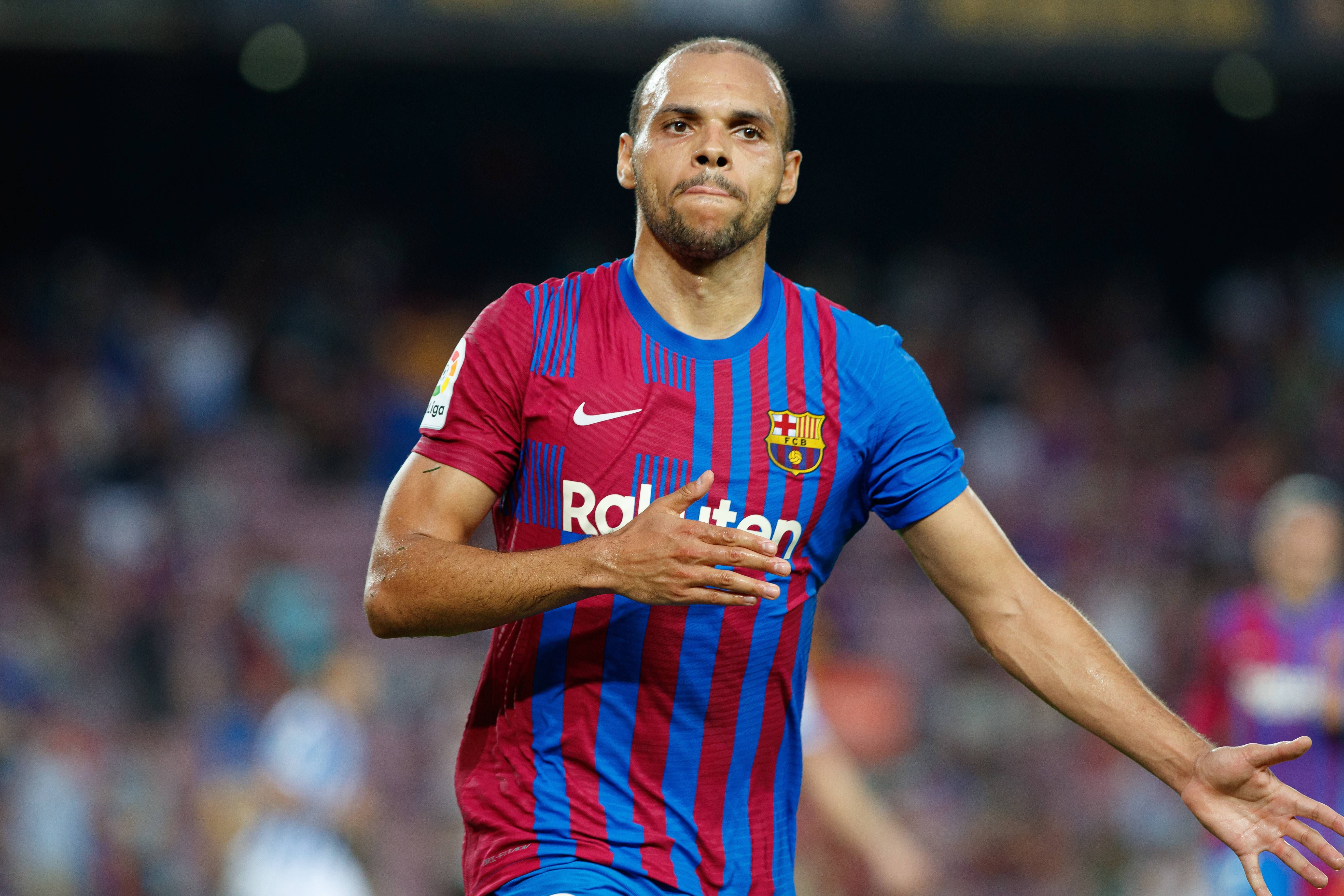  Martin Braithwaite celebra un gol en el Barcelona-Real Sociedad.