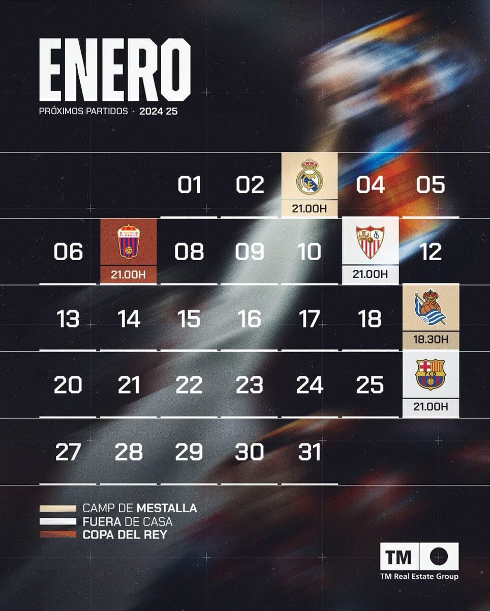  Calendario del Valencia CF en enero