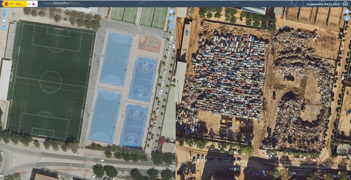  Campo del Benetússer antes y después de la DANA