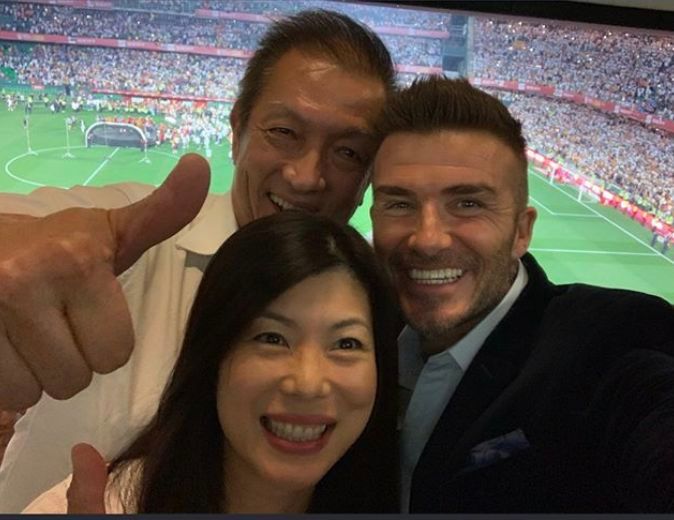  Peter Lim y su mujer, junto a David Beckham tras la final de la Copa del Rey.