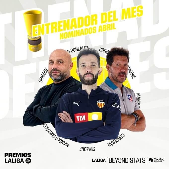  Carlos Corberán nominado como mejor del mes de abril