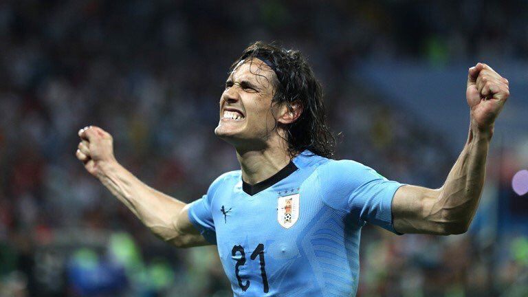  Edinson Cavani celebra uno de sus goles en el partido de Uruguay ante Portugal en el Mundial de Rusia 2018.