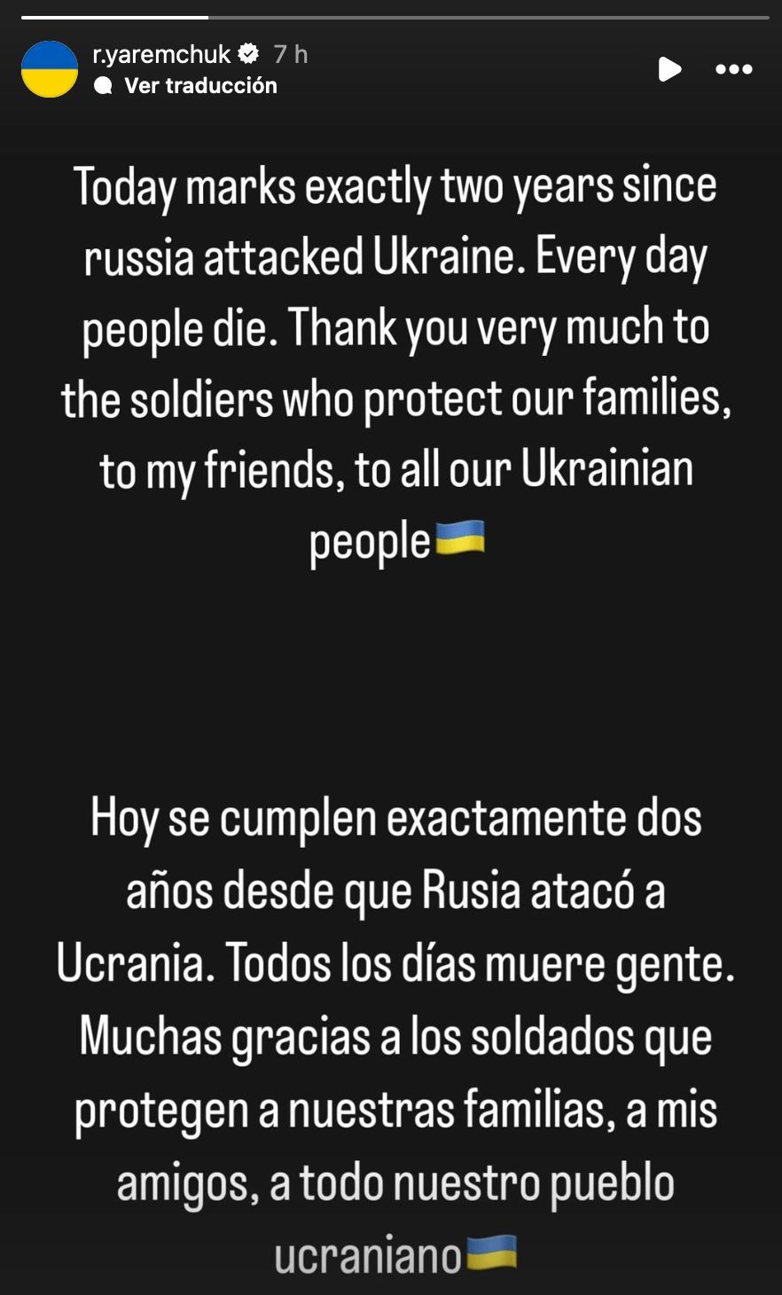  El mensaje a los soldados ucranianos de Yaremchuk en el segundo aniversario de la guerra