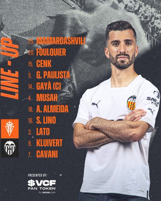  El once del Valencia CF ante el Sporting.