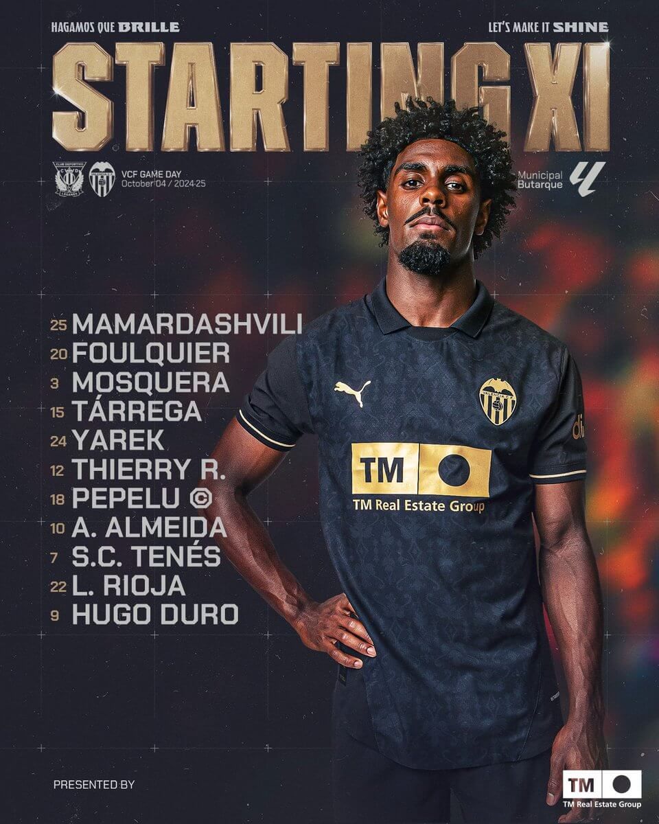 El once titular del Valencia CF ante el CD Leganés.