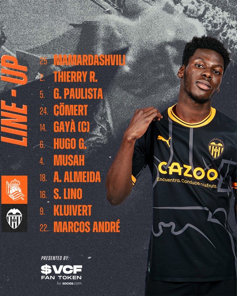  El once titular del Valencia CF ante la Real Sociedad.