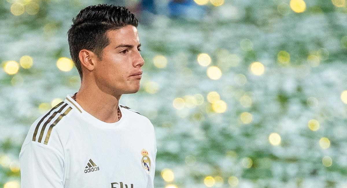  James Rodríguez, en la celebración de su última Liga con el Real Madrid.