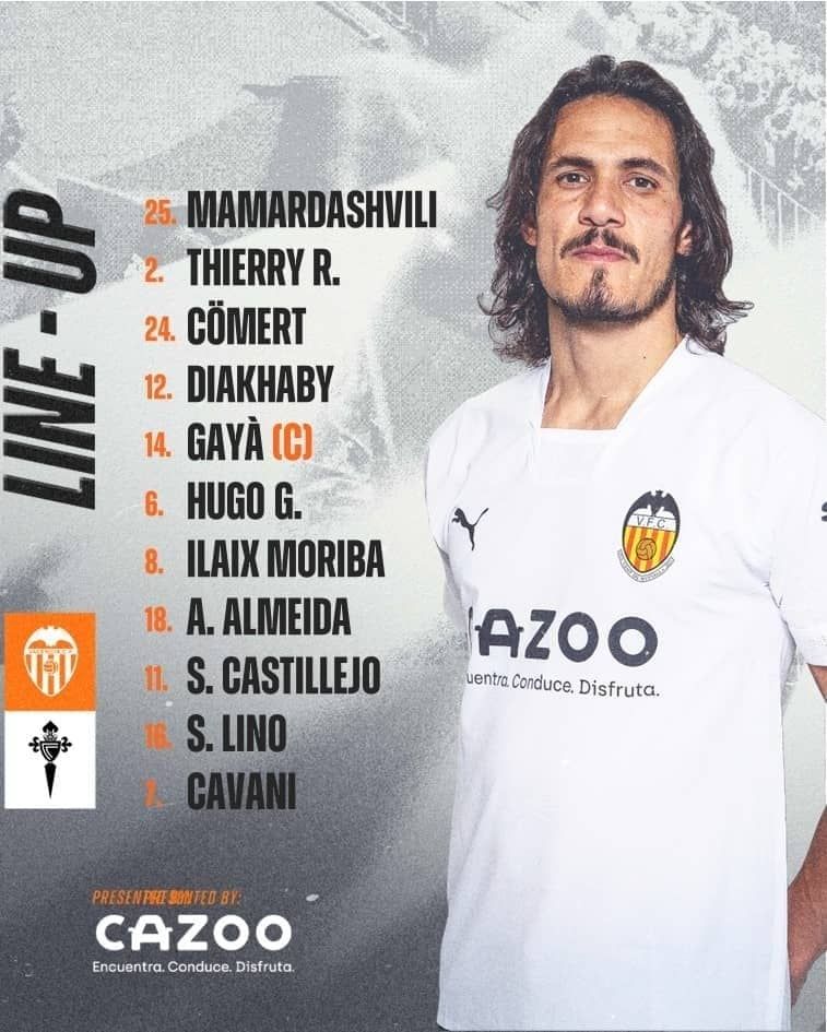  Once titular del Valencia CF con Cavani