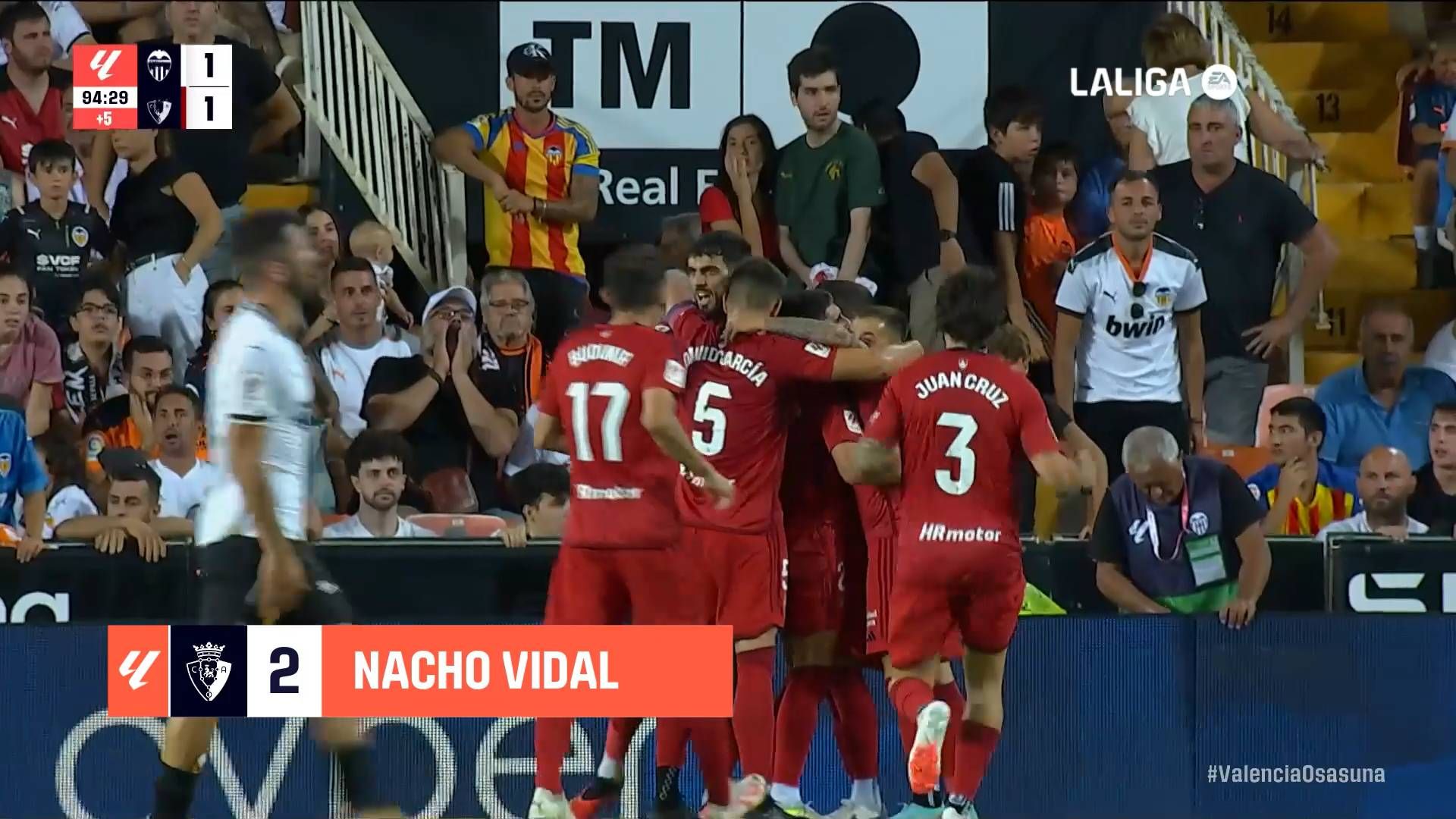  Valencia 1-2 Osasuna: Gol de Nacho Vidal