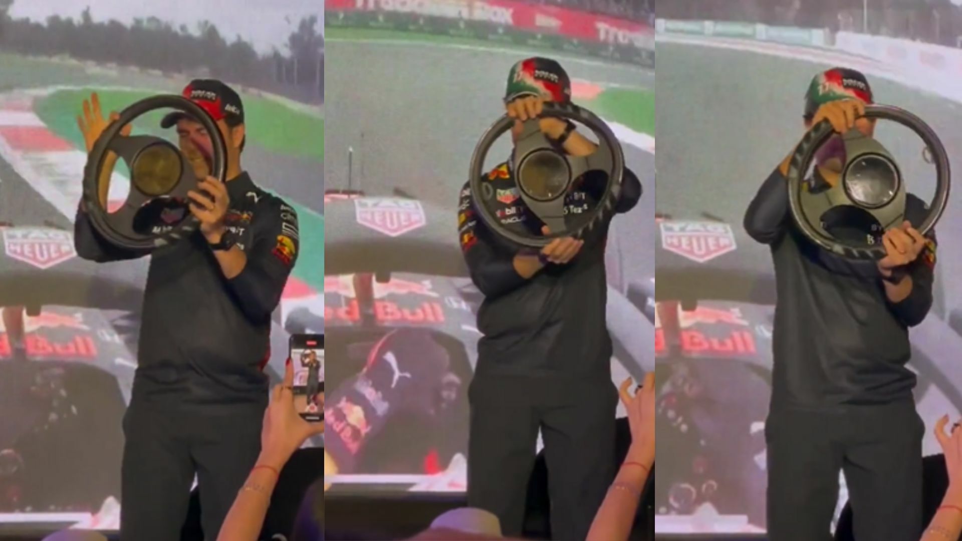  Checo Pérez dando una vuelta en el circuito de México con los ojos cerrados. (TikTok)