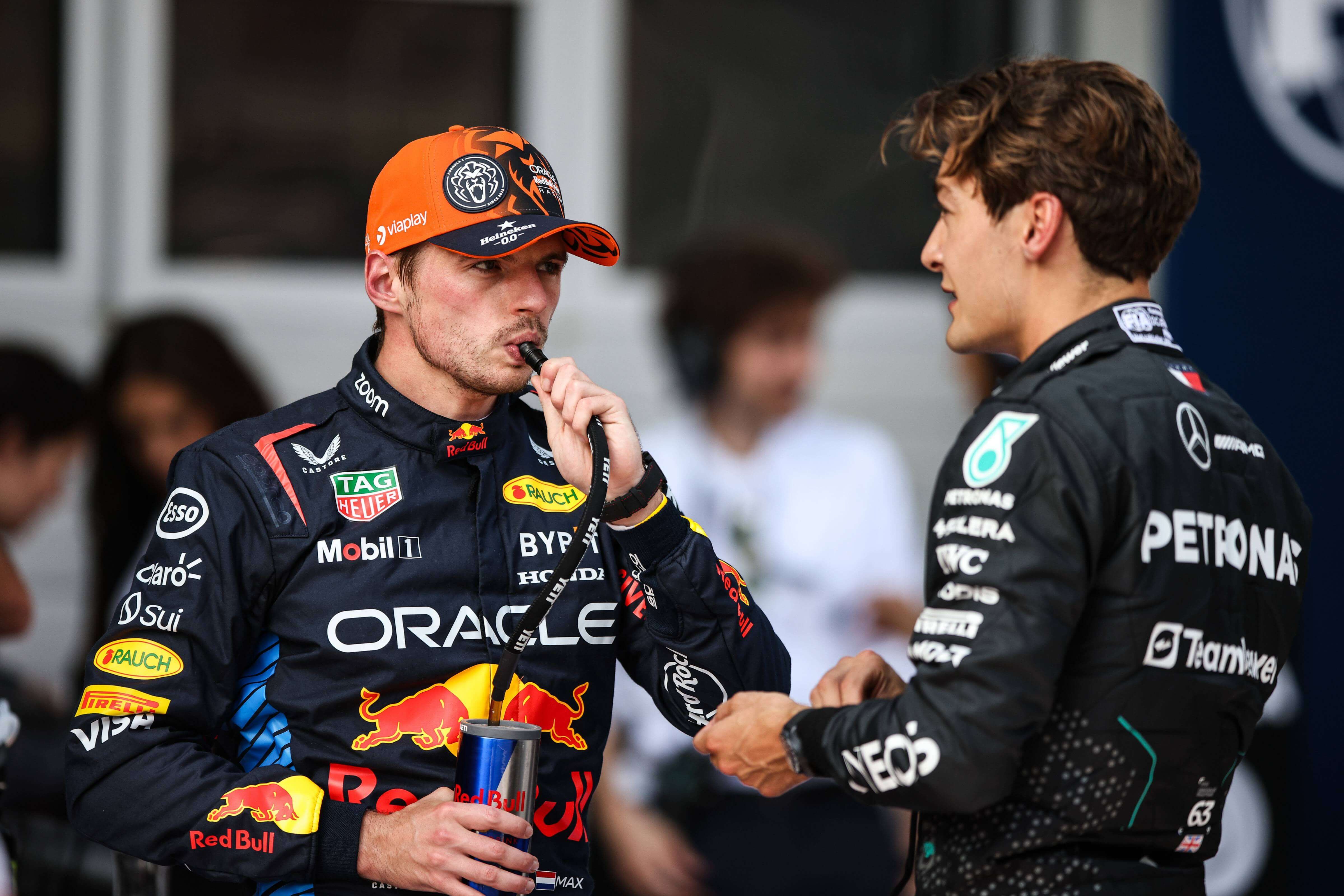 Max Verstappen y George Russell, en el GP de Austria.