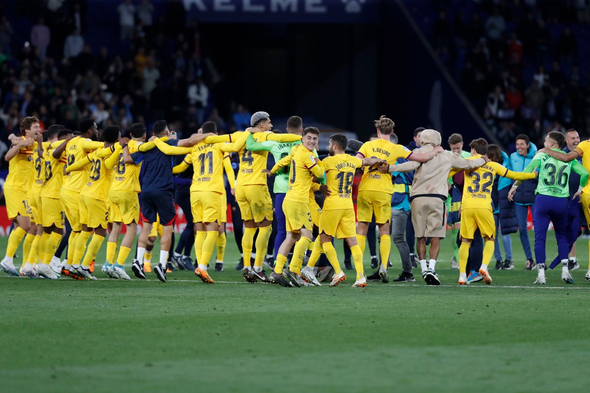  Celebración del Barcelona en el RCDE Stadium.