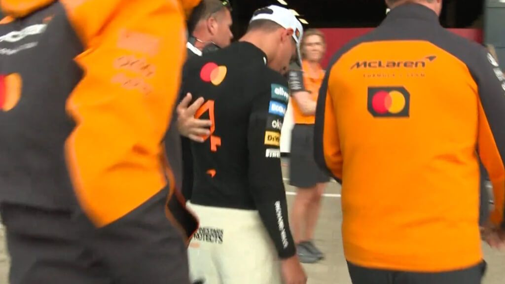 Lando Norris tras recibir un golpe (Redes sociales)