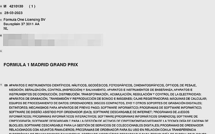  La solicitud para registrar el proyecto de 'Fórmula 1 Madrid Grand Prix'