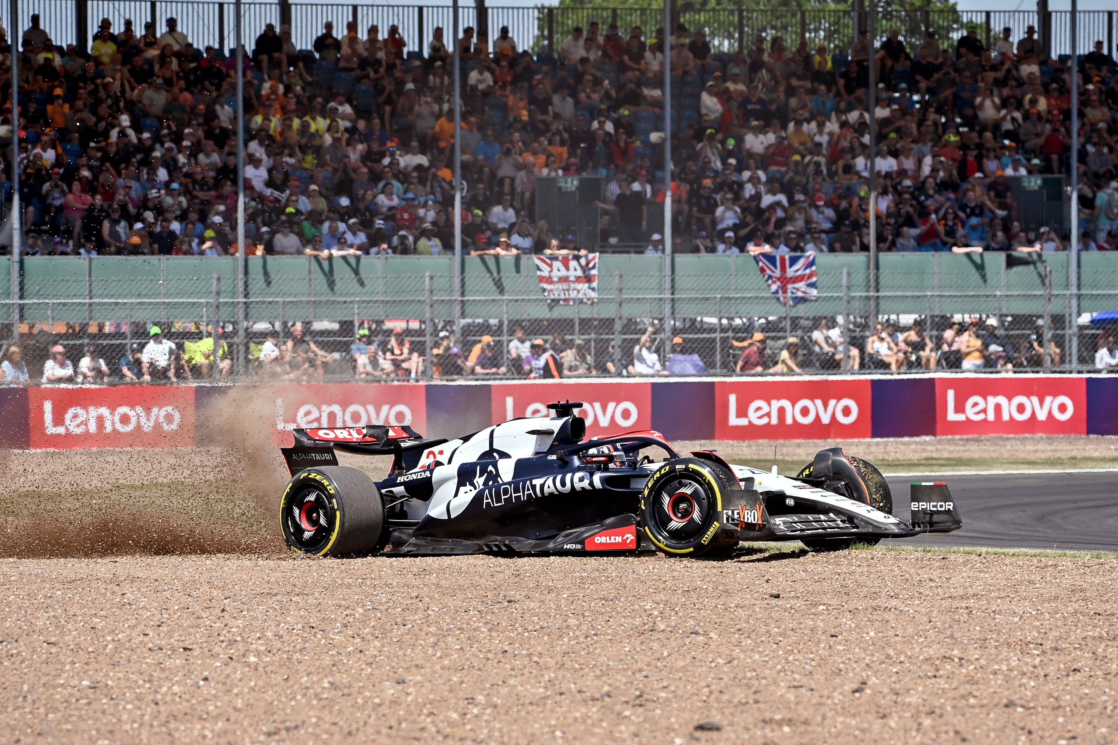 Nick De Vries, en la grava del GP de Silverstone 2023 (Cordon Press)