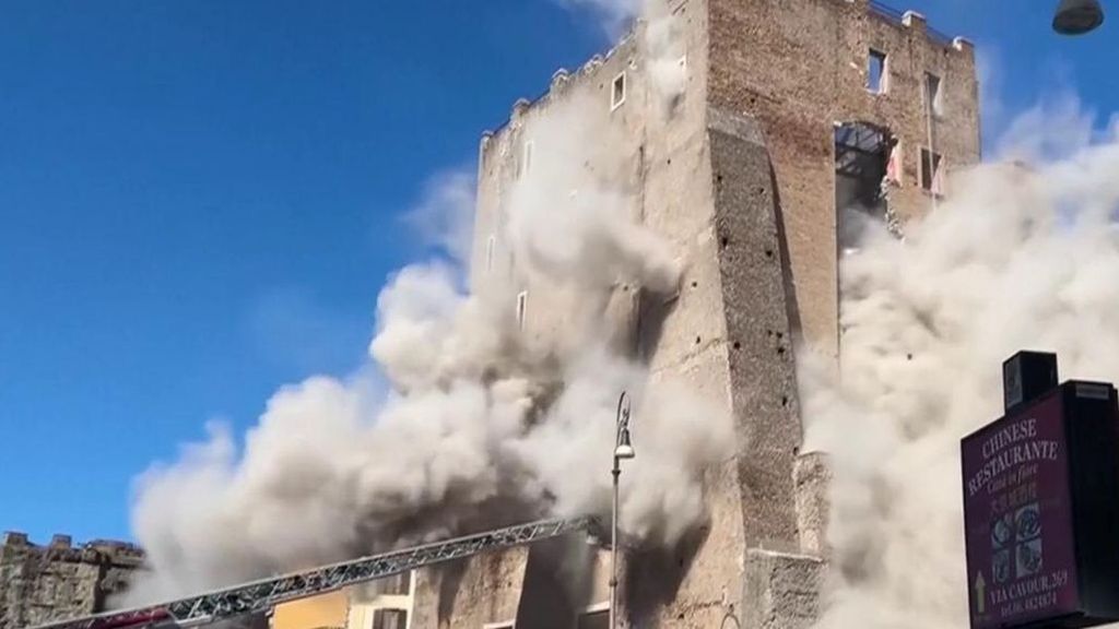 Las imágenes del derrumbe parcial de una torre medieval de Roma