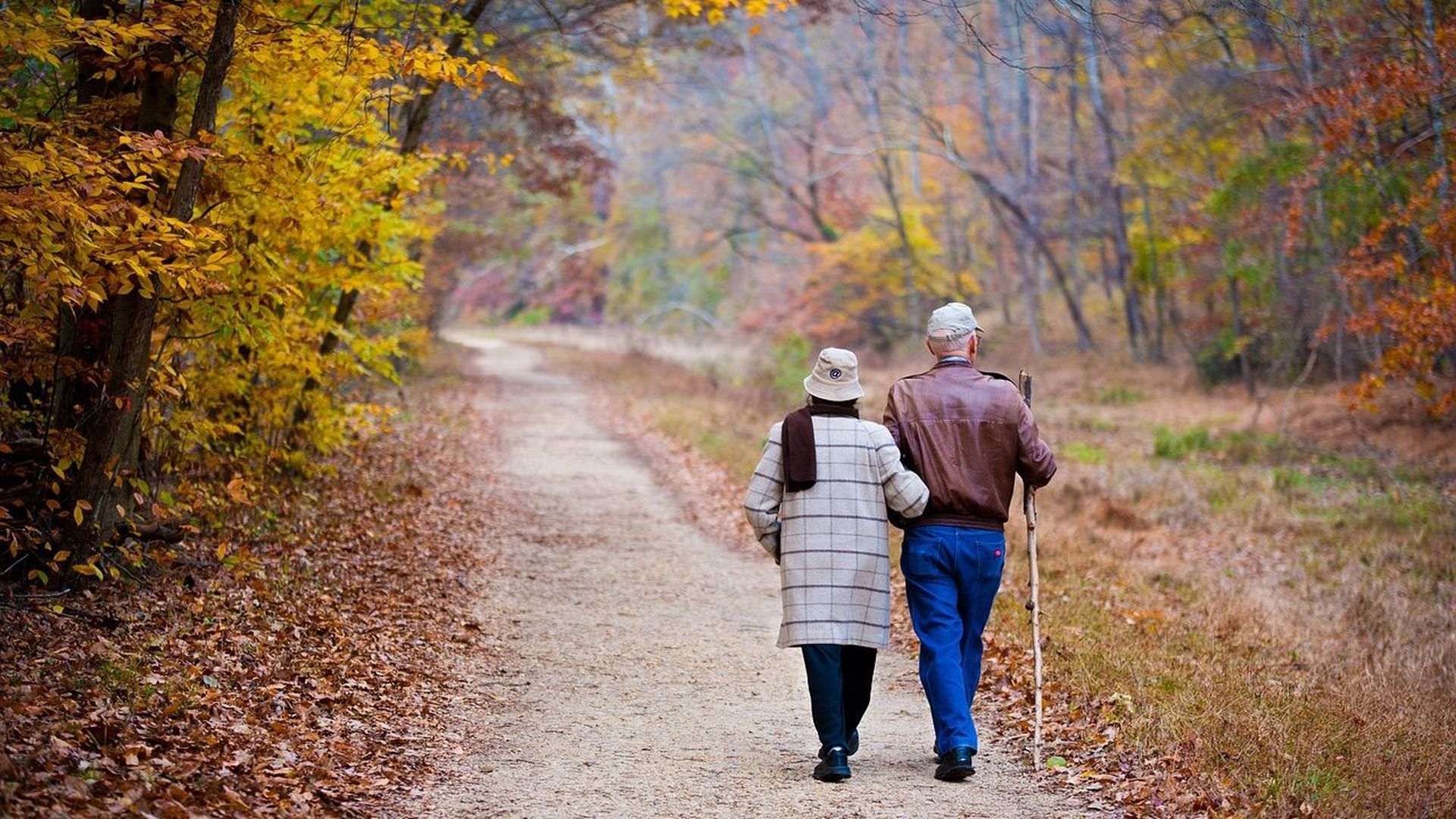 Pareja ancianos caminando