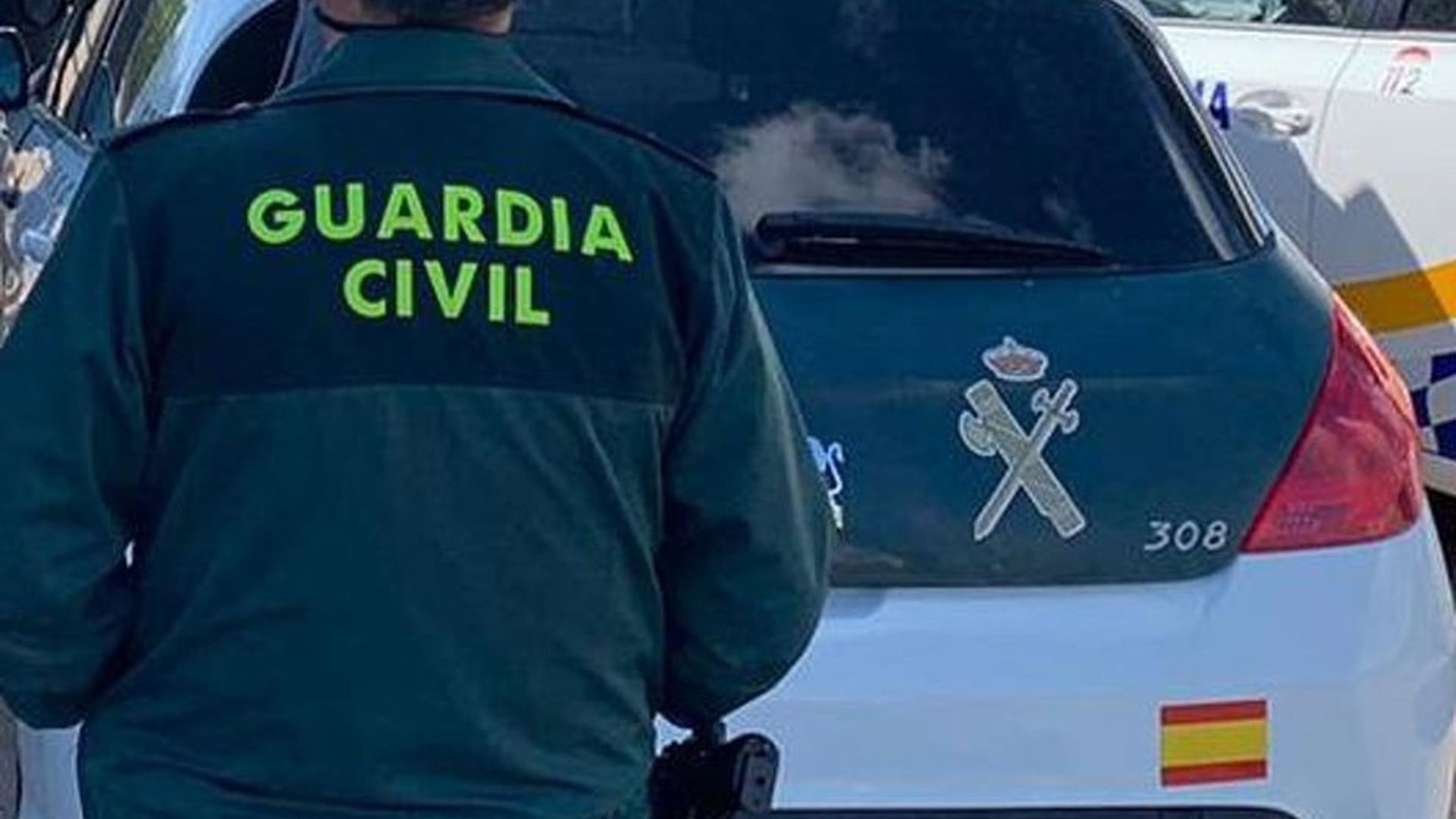 Un agente de la Guardia Civil junto a un vehículo oficial