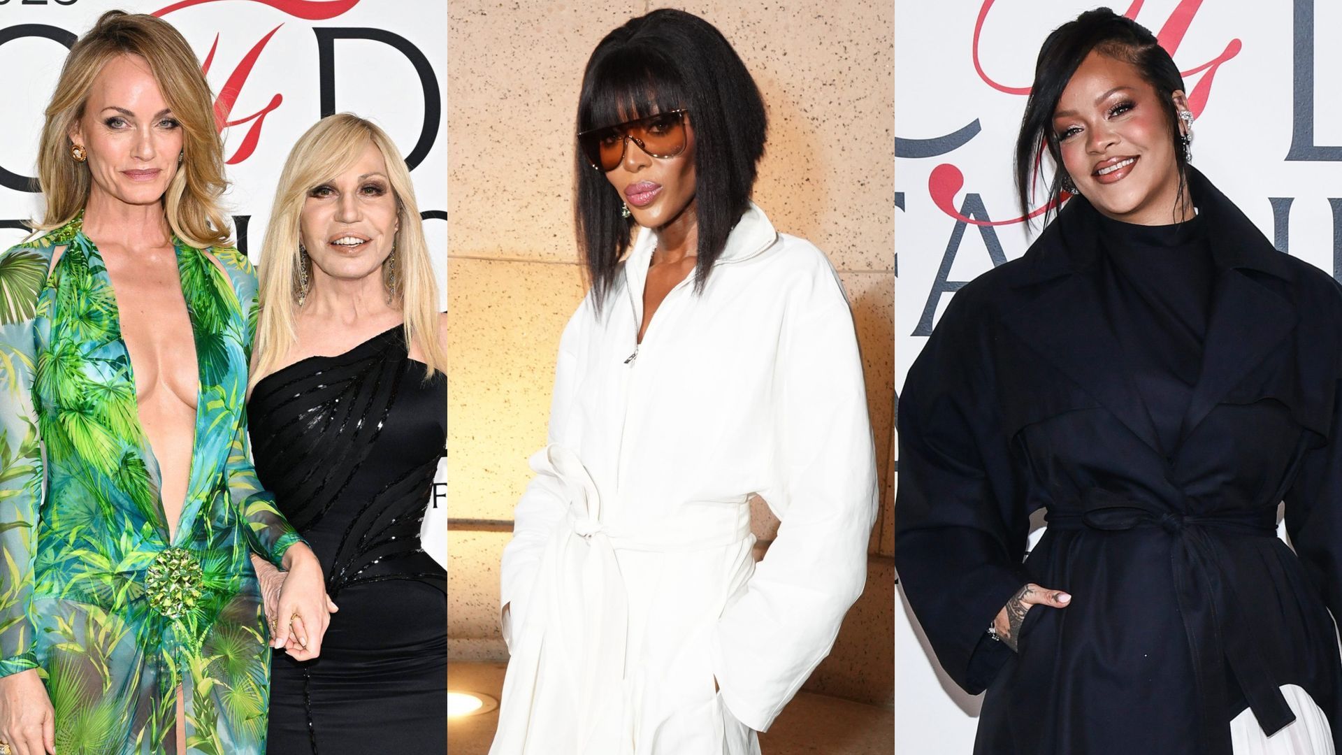 Amber Valleta, Donatella Versace, Naomi Campbell y Rihanna, en un montaje de fotos