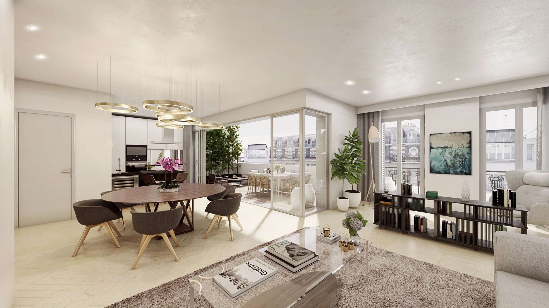 Zona social áticos edificio nuevo Penélope Cruz