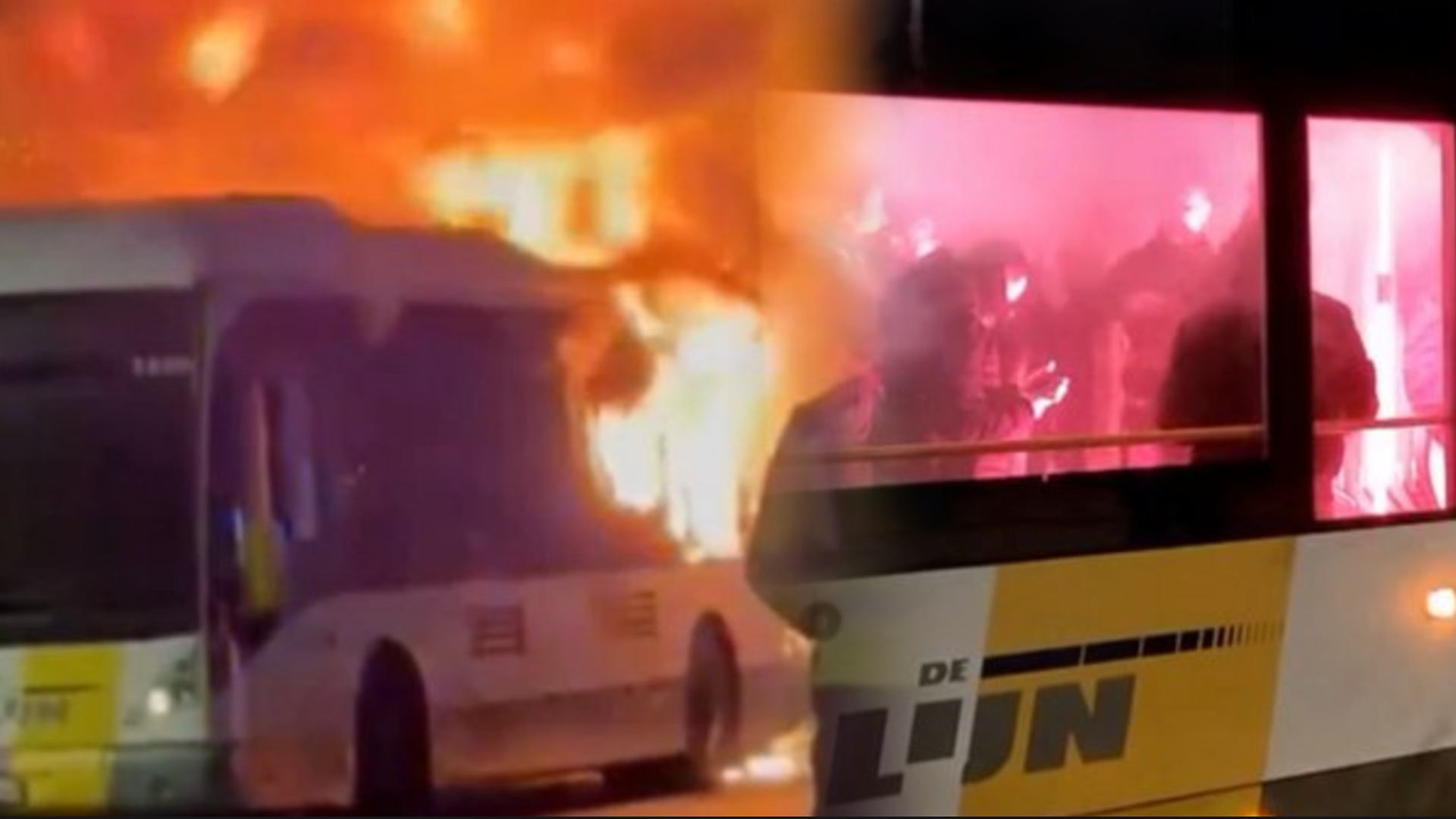 Un autobús que trasportaba a los aficionados del Barça hasta Brujas sale ardiendo: las llamas fueron provocadas por una bengala
