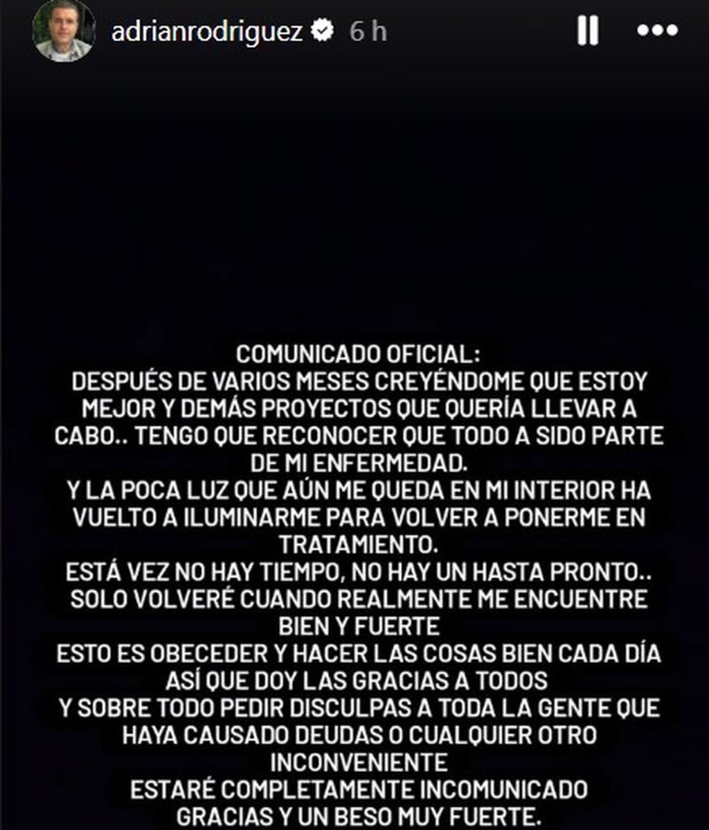 El comunicado de Adrán Rodríguez