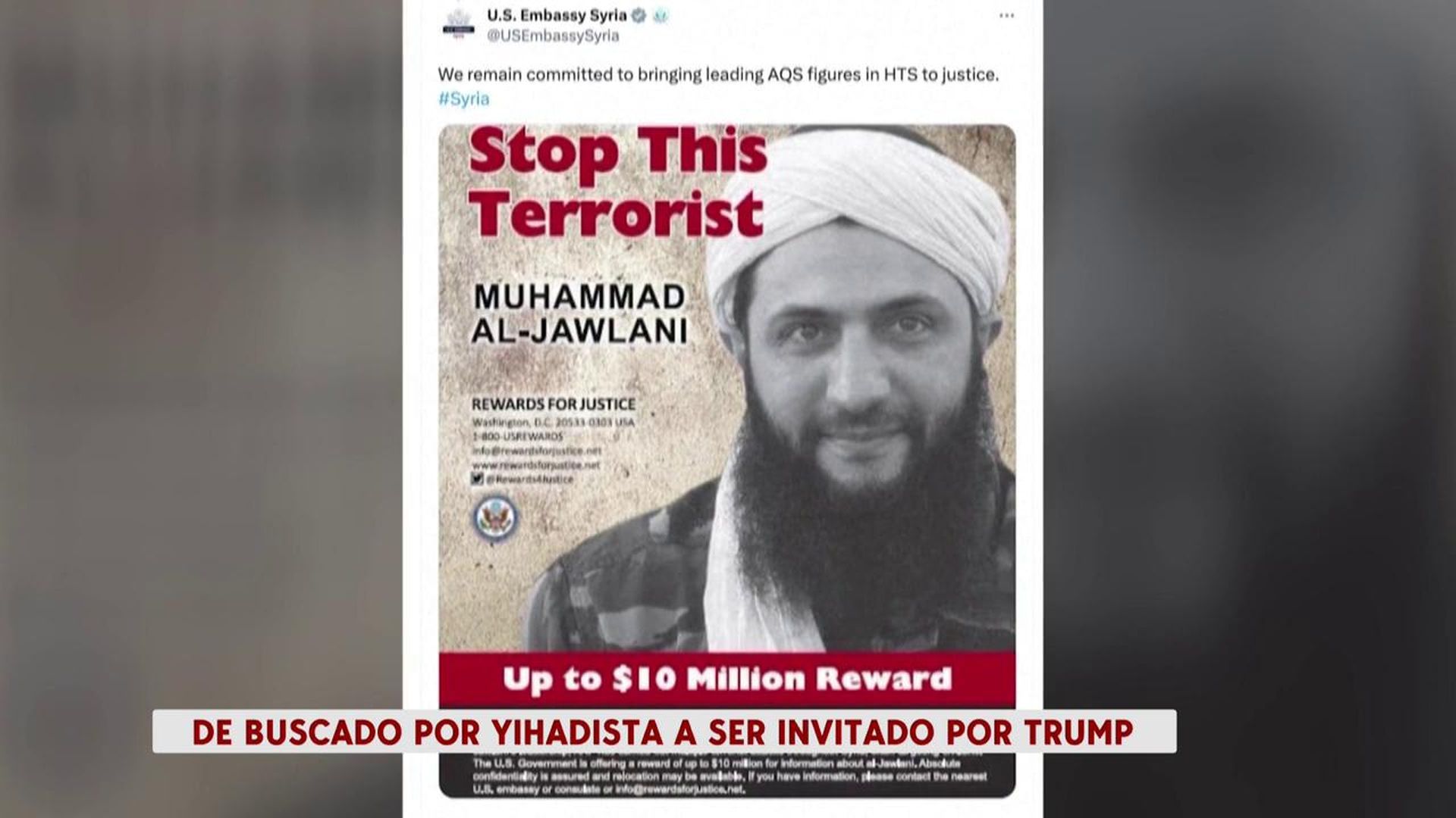 Al Sharaa, en la etapa en la que se ofrecía una recompensa de 10 millones de euros por él