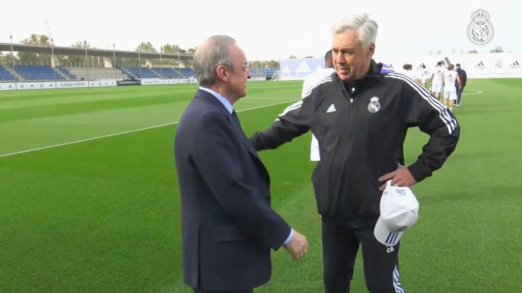 Florentino visita al equipo en Valdebebas tras su operación