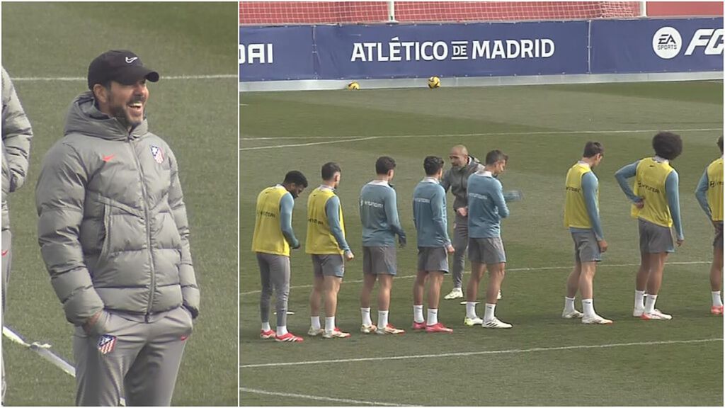 Luis Piñedo pone a prueba los conocimientos matemáticos de los jugadores del Atlético en pleno entrenamiento